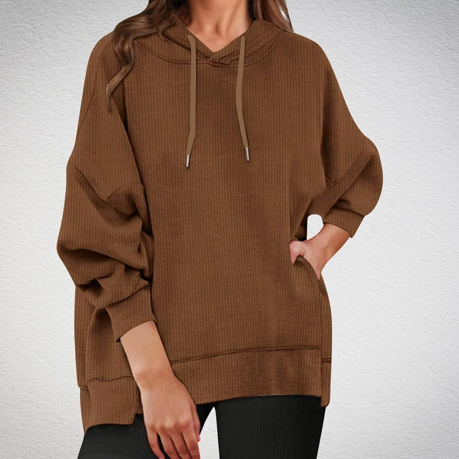 Sweatshirt for Women 2024 Oversized Solid Drawstring Hoodies Wide Hem Casual Loose Fit Crop Sweatshirt with Pockets