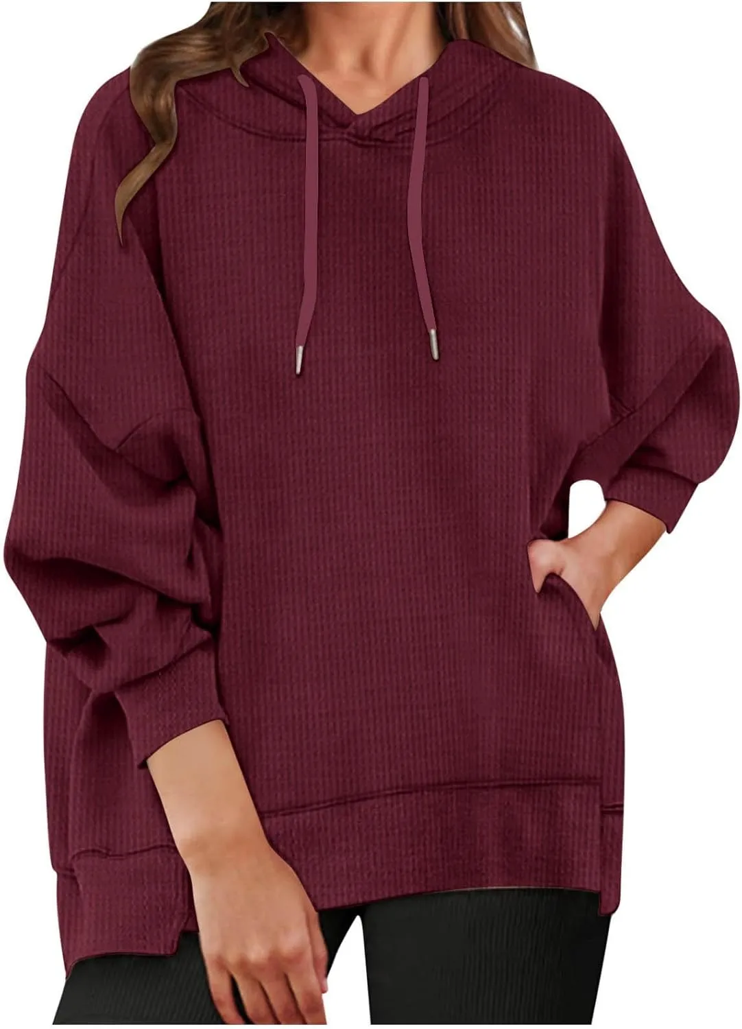 Sweatshirt for Women 2024 Oversized Solid Drawstring Hoodies Wide Hem Casual Loose Fit Crop Sweatshirt with Pockets