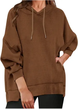 Sweatshirt for Women 2024 Oversized Solid Drawstring Hoodies Wide Hem Casual Loose Fit Crop Sweatshirt with Pockets