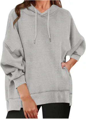 Sweatshirt for Women 2024 Oversized Solid Drawstring Hoodies Wide Hem Casual Loose Fit Crop Sweatshirt with Pockets