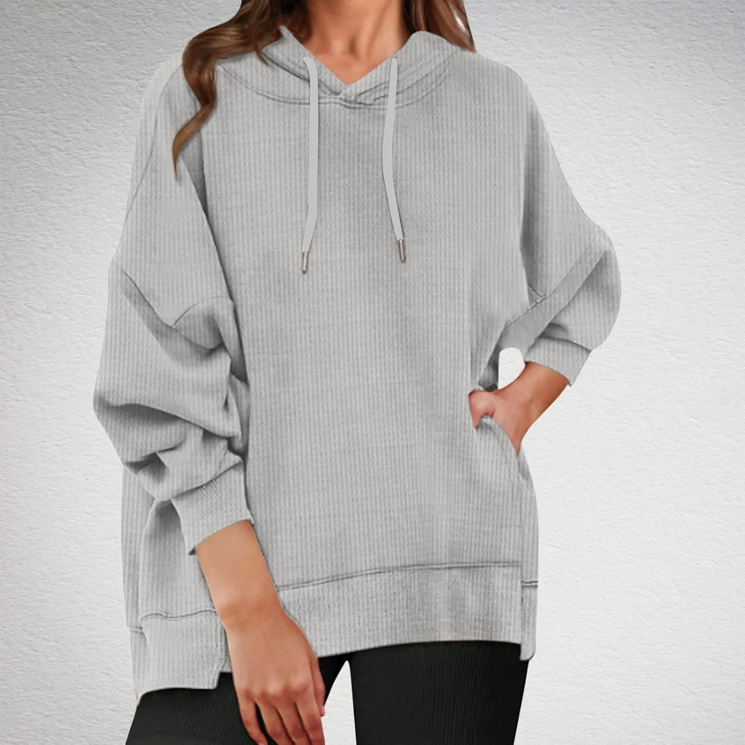 Sweatshirt for Women 2024 Oversized Solid Drawstring Hoodies Wide Hem Casual Loose Fit Crop Sweatshirt with Pockets