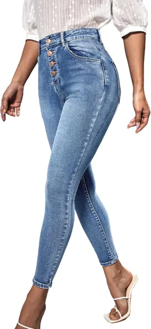SweatyRocks Women's High Waisted Button Up Skinny Jeans Slim Fit Stretchy Denim Pants with Pockets