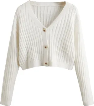 SweatyRocks Women's Long Sleeve Button Front V Neck Soft Knit Cardigan Sweaters