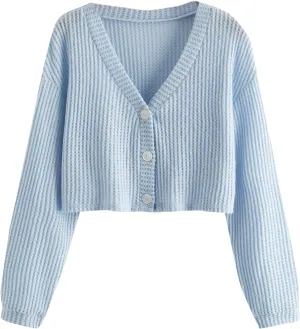 SweatyRocks Women's Long Sleeve Button Front V Neck Soft Knit Cardigan Sweaters