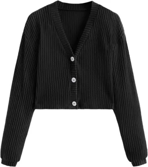 SweatyRocks Women's Long Sleeve Button Front V Neck Soft Knit Cardigan Sweaters