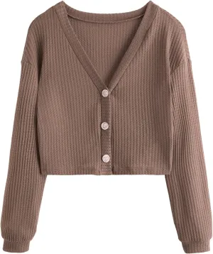 SweatyRocks Women's Long Sleeve Button Front V Neck Soft Knit Cardigan Sweaters