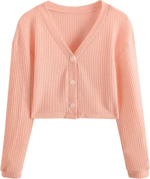 SweatyRocks Women's Long Sleeve Button Front V Neck Soft Knit Cardigan Sweaters