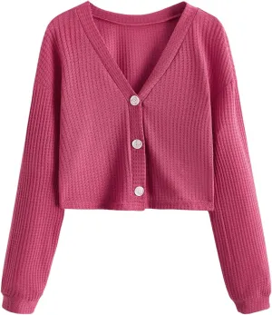 SweatyRocks Women's Long Sleeve Button Front V Neck Soft Knit Cardigan Sweaters