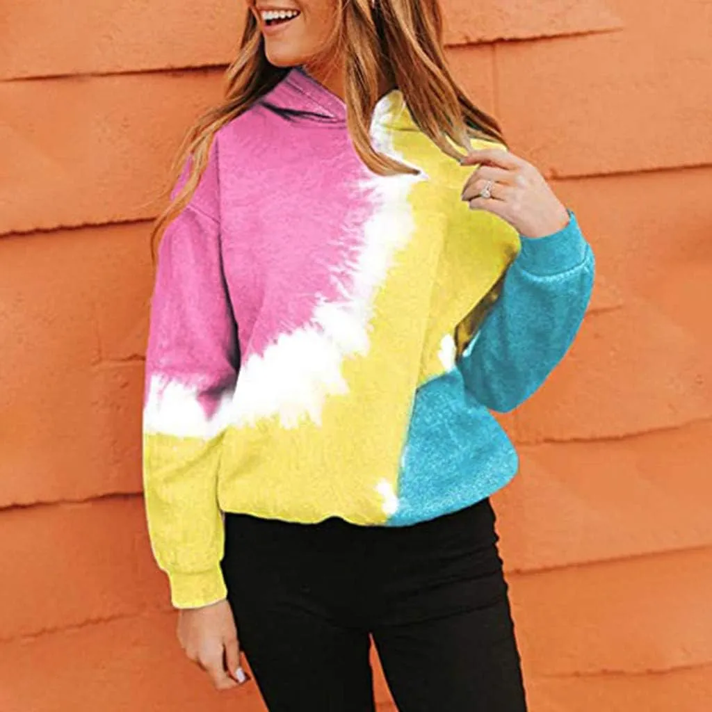 Tie Dye Hoodies for Women Long Sleeve Casual Loose Fit Fashion Sweatshirts Oversized Comfy Cute Pullover Tops