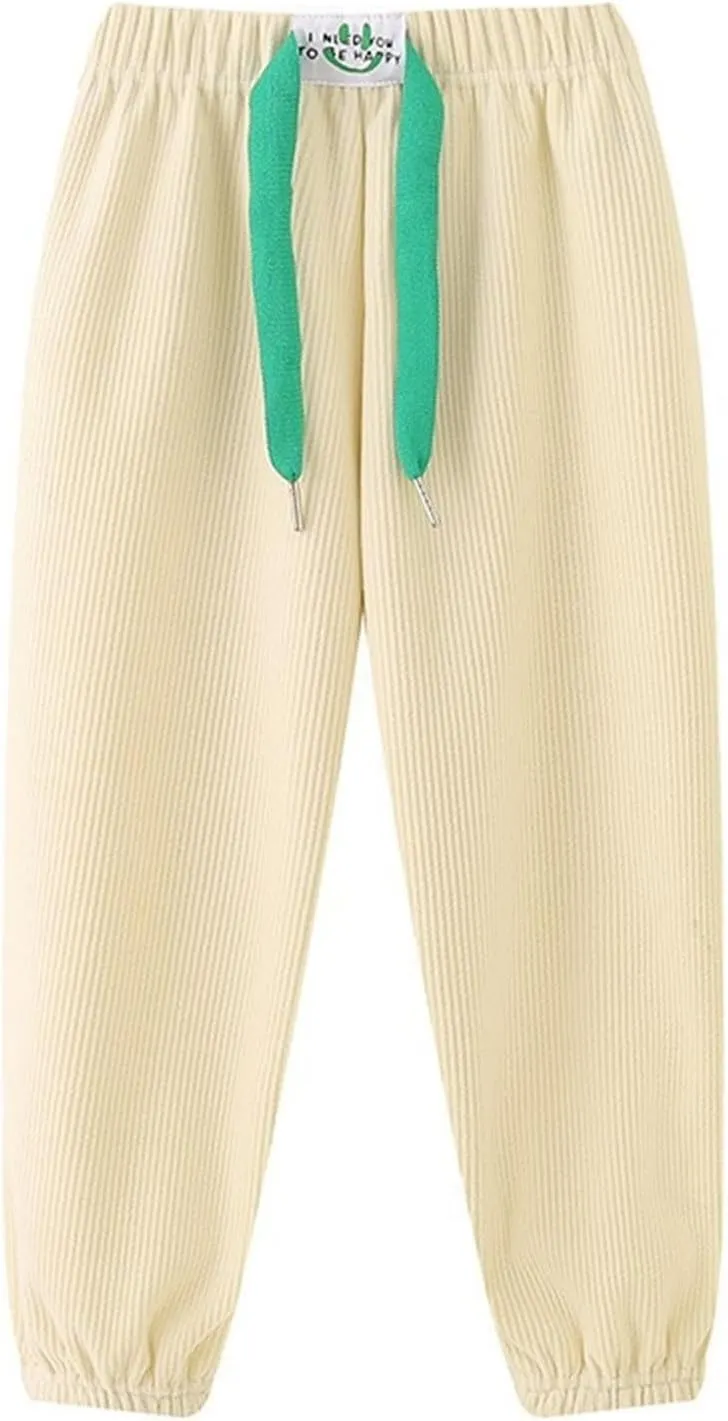 Toddler Ribbed Knit Joggers Sweatpants Kids Pull-On Active Athletic Pant with Drawstring Foot Dinding Bottoms