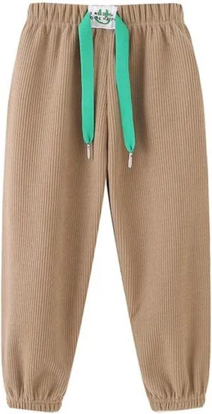 Toddler Ribbed Knit Joggers Sweatpants Kids Pull-On Active Athletic Pant with Drawstring Foot Dinding Bottoms
