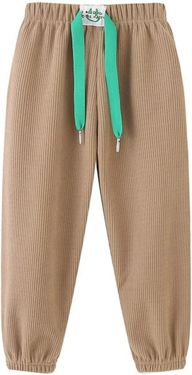 Toddler Ribbed Knit Joggers Sweatpants Kids Pull-On Active Athletic Pant with Drawstring Foot Dinding Bottoms