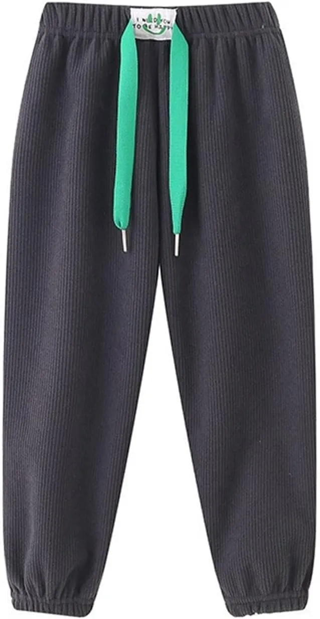 Toddler Ribbed Knit Joggers Sweatpants Kids Pull-On Active Athletic Pant with Drawstring Foot Dinding Bottoms