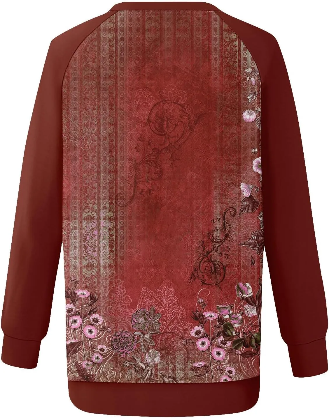 Tunic Sweatshirts for Women Long Sleeve Floral Print Loose Fit Shirts Crewneck Graphic Trendy Sweater Clothing
