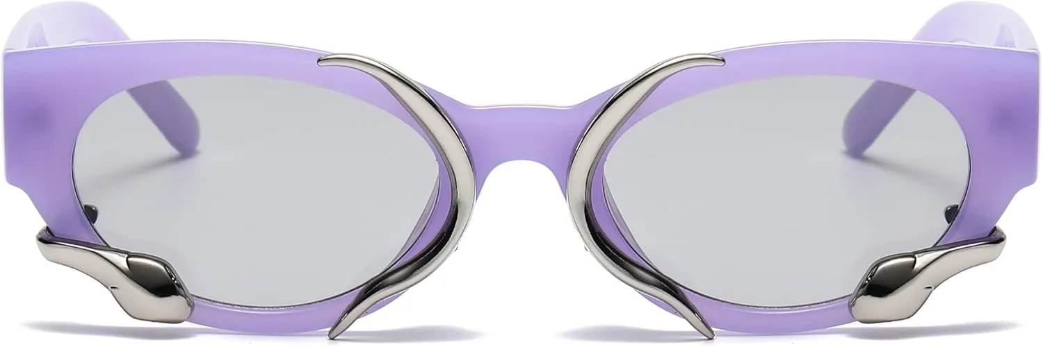 Vintage Narrow Cateye Sunglasses Trendy Small Oval Metal Snake Y2k Accessories