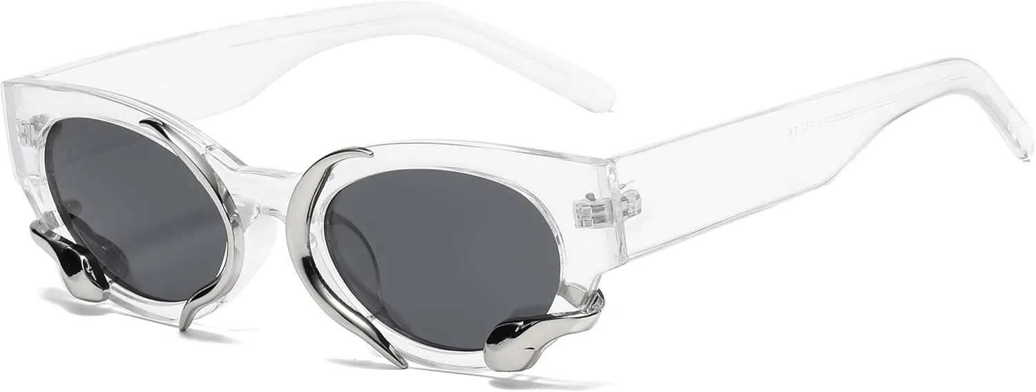 Vintage Narrow Cateye Sunglasses Trendy Small Oval Metal Snake Y2k Accessories
