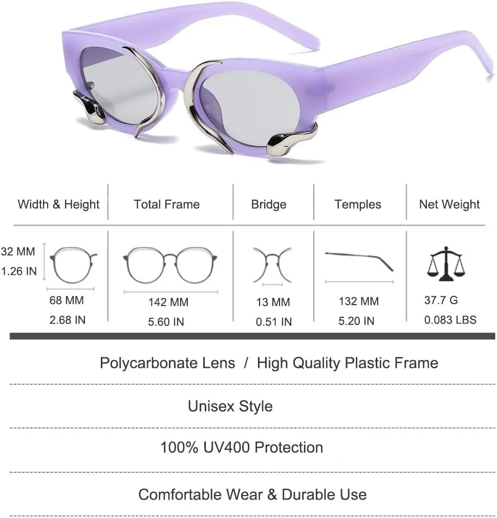 Vintage Narrow Cateye Sunglasses Trendy Small Oval Metal Snake Y2k Accessories