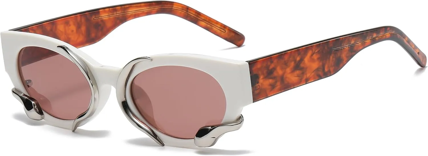 Vintage Narrow Cateye Sunglasses Trendy Small Oval Metal Snake Y2k Accessories