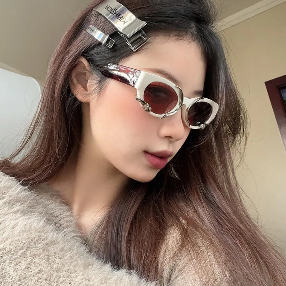 Vintage Narrow Cateye Sunglasses Trendy Small Oval Metal Snake Y2k Accessories