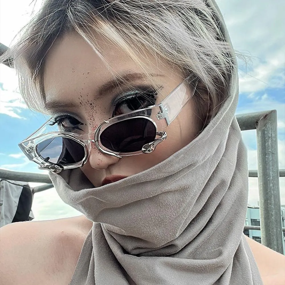 Vintage Narrow Cateye Sunglasses Trendy Small Oval Metal Snake Y2k Accessories