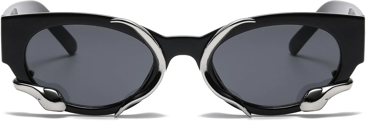 Vintage Narrow Cateye Sunglasses Trendy Small Oval Metal Snake Y2k Accessories