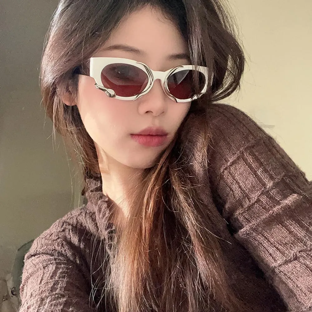 Vintage Narrow Cateye Sunglasses Trendy Small Oval Metal Snake Y2k Accessories