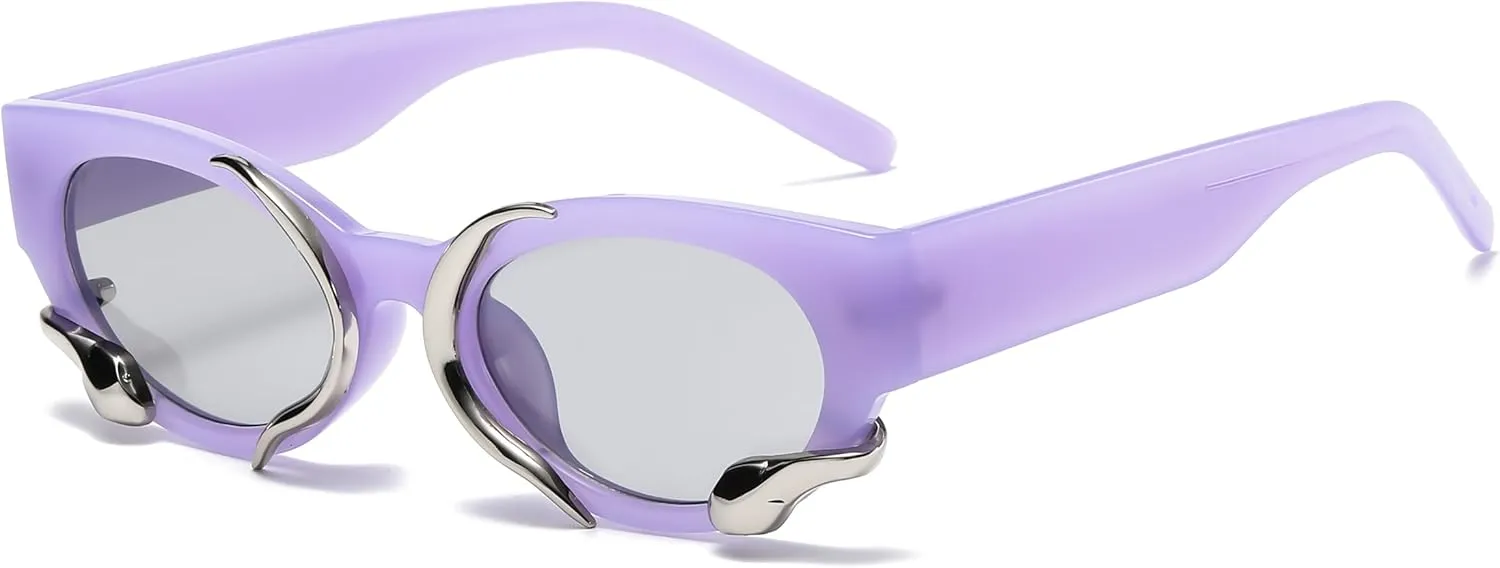 Vintage Narrow Cateye Sunglasses Trendy Small Oval Metal Snake Y2k Accessories