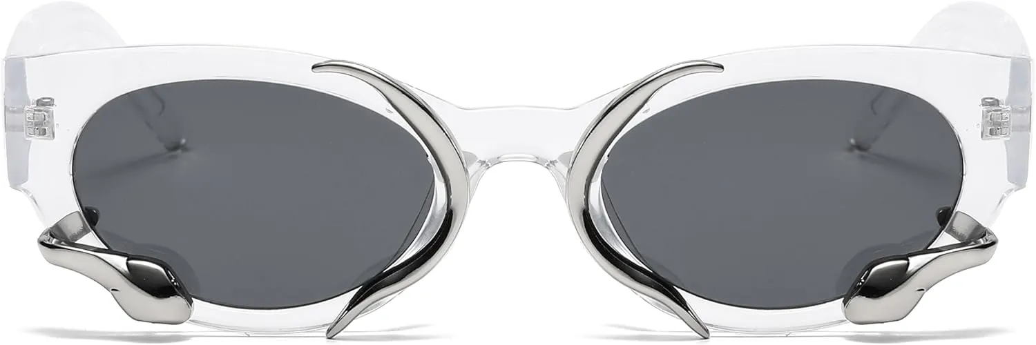Vintage Narrow Cateye Sunglasses Trendy Small Oval Metal Snake Y2k Accessories