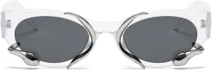 Vintage Narrow Cateye Sunglasses Trendy Small Oval Metal Snake Y2k Accessories