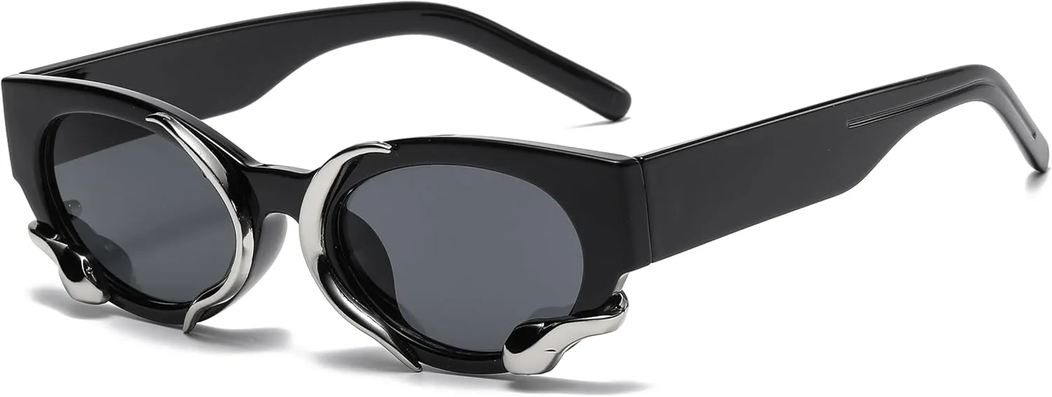 Vintage Narrow Cateye Sunglasses Trendy Small Oval Metal Snake Y2k Accessories
