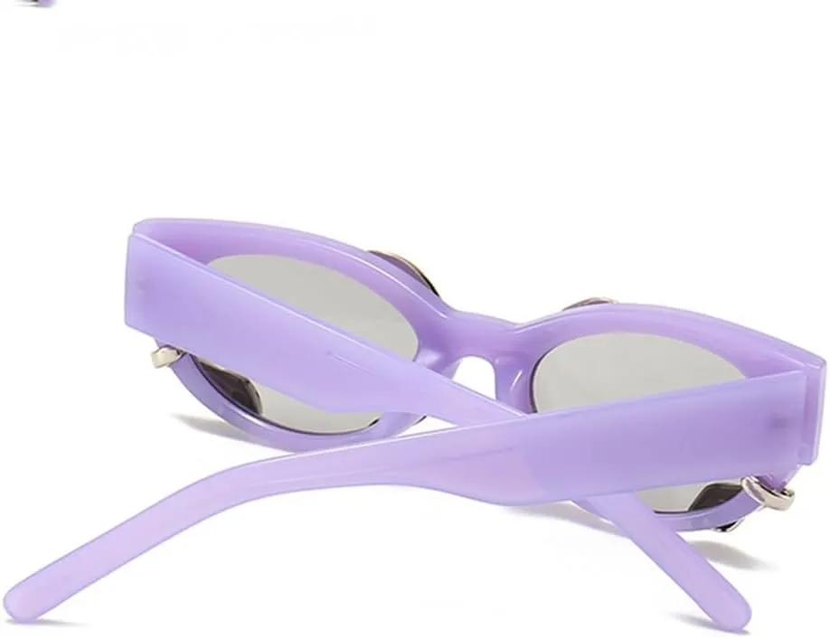 Vintage Narrow Cateye Sunglasses Trendy Small Oval Metal Snake Y2k Accessories