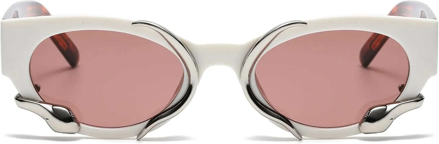 Vintage Narrow Cateye Sunglasses Trendy Small Oval Metal Snake Y2k Accessories