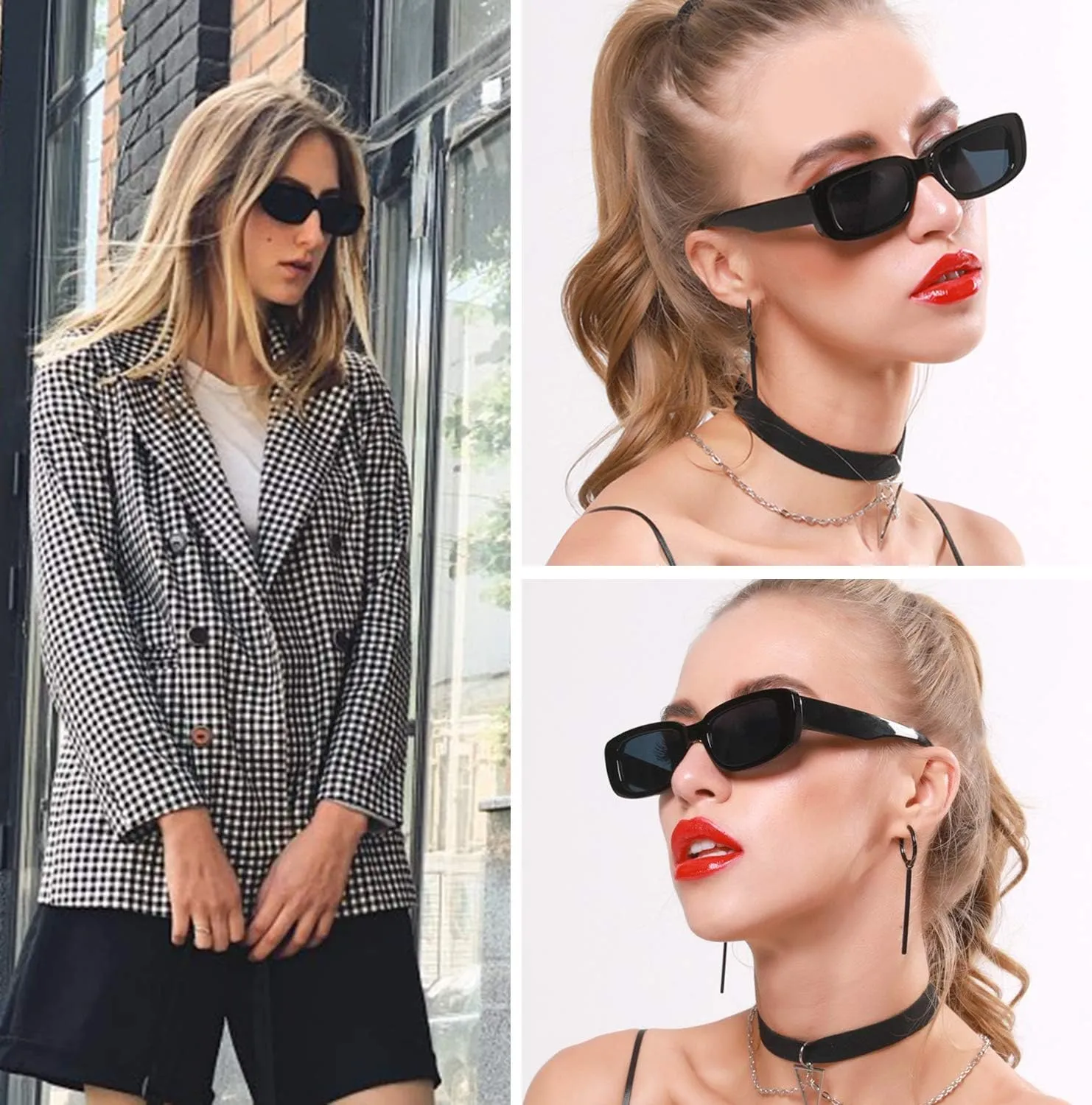 Vintage Rectangle Sunglasses Small Square Non Polarized Lens