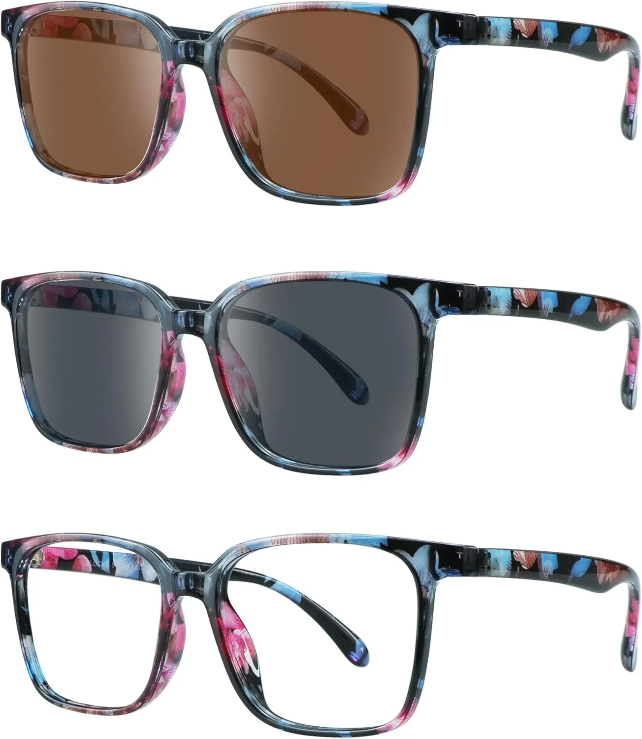 VisionGlobal 3 Pairs Comfort Sunglasses include UV400 Sunglasses& Blue Light Blocking Glasses for Women/Men