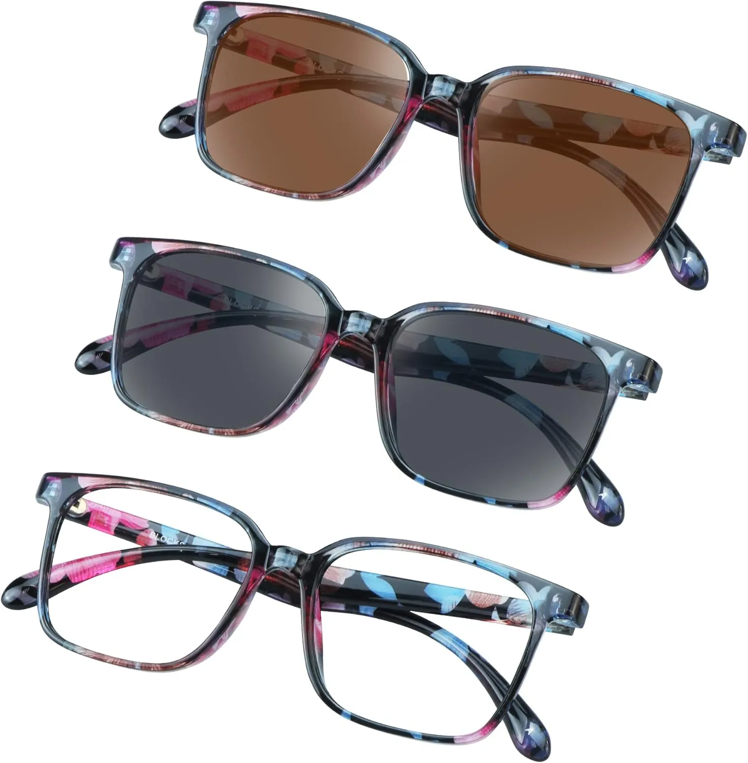VisionGlobal 3 Pairs Comfort Sunglasses include UV400 Sunglasses& Blue Light Blocking Glasses for Women/Men
