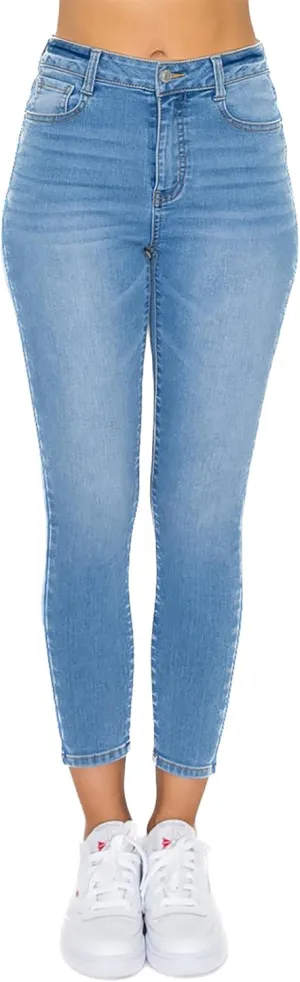 WAX JEAN Women's High Waisted Ankle Skinny 'Comfy Knit Denim' Jeans, Light, 1
