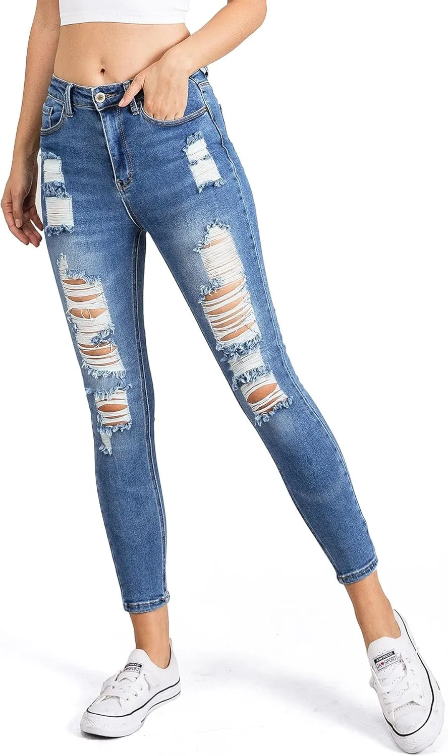 WAX JEAN Women's High Waisted Ankle Skinny 'Comfy Knit Denim' Jeans