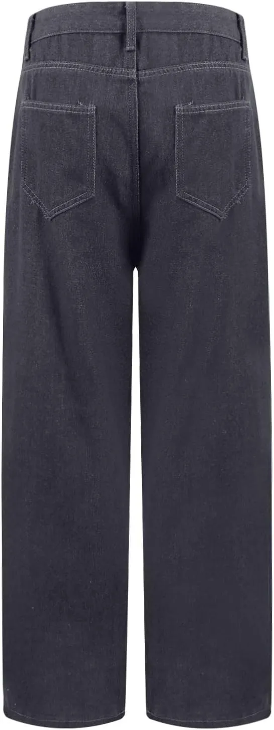 Wide Leg Jeans for Women Cropped High Waisted Trendy Button Fly Patch Pockets Stretchy Denim Pants Trousers Jeans