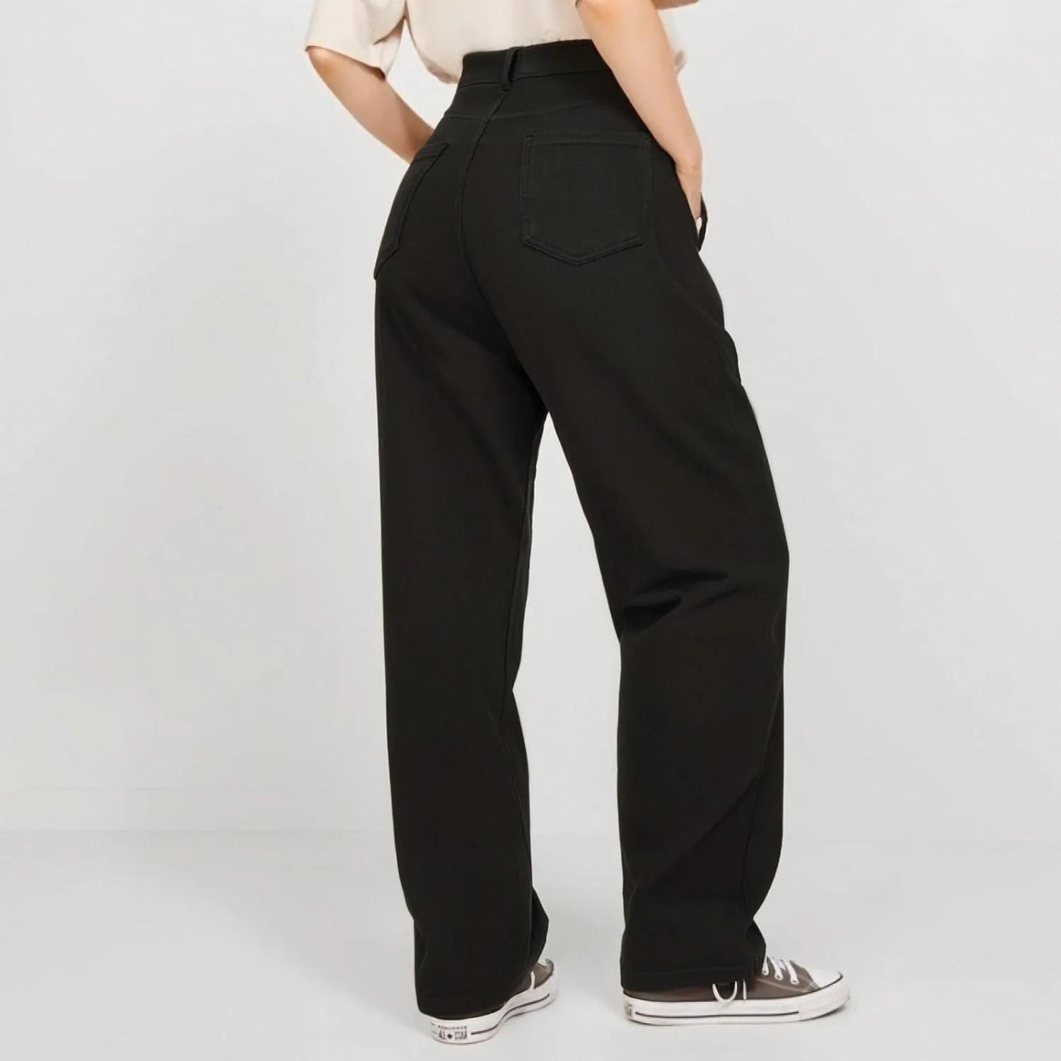 Wide Leg Jeans for Women Cropped High Waisted Trendy Button Fly Patch Pockets Stretchy Denim Pants Trousers Jeans