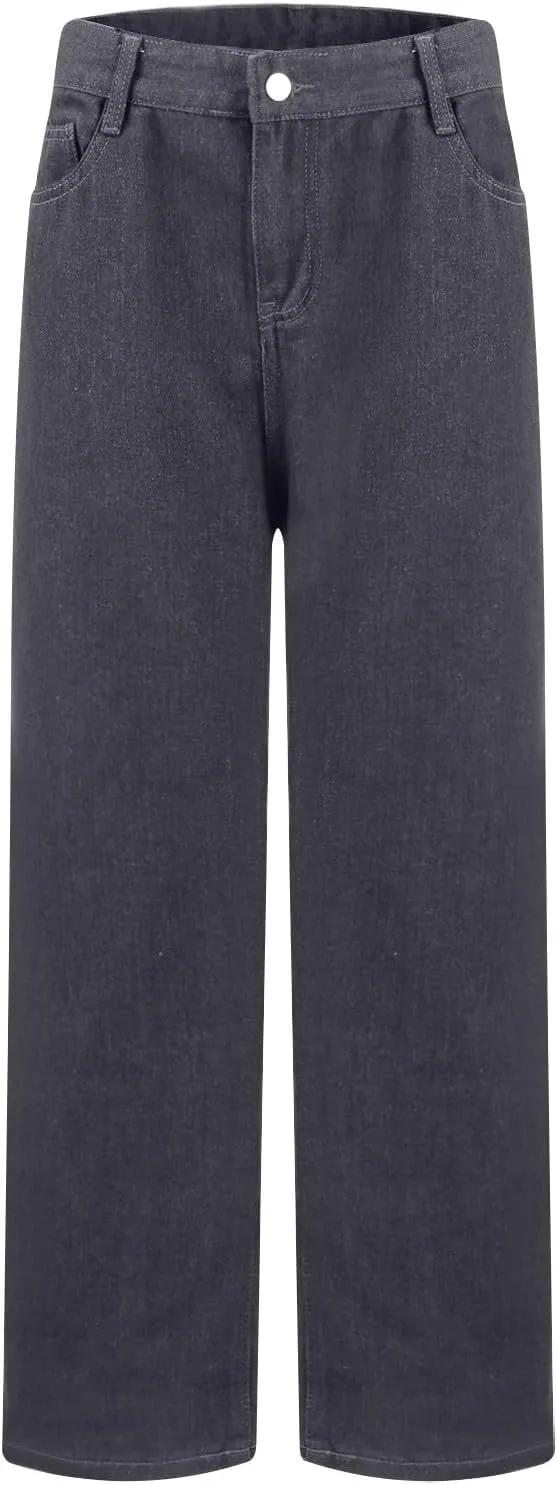 Wide Leg Jeans for Women Cropped High Waisted Trendy Button Fly Patch Pockets Stretchy Denim Pants Trousers Jeans