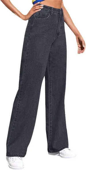 Wide Leg Jeans for Women Cropped High Waisted Trendy Button Fly Patch Pockets Stretchy Denim Pants Trousers Jeans