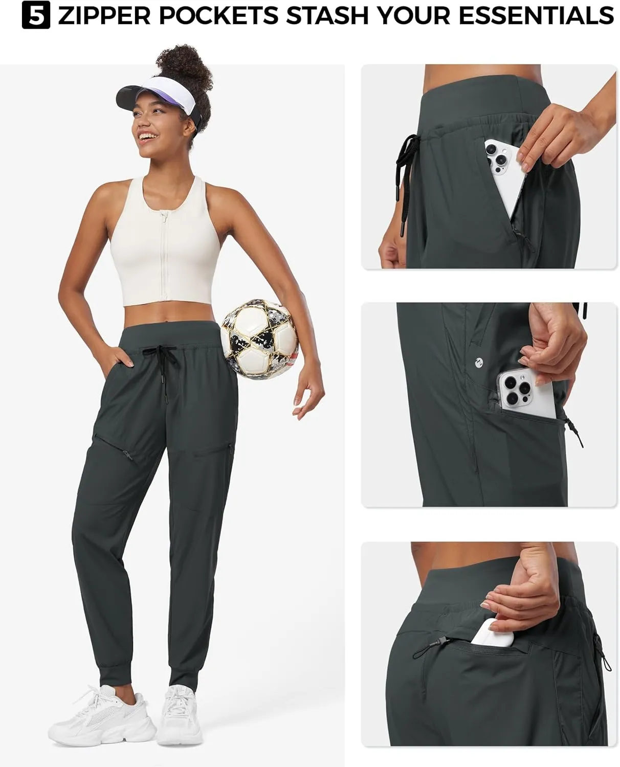 Willit Women's Joggers Lightweight Hiking Pants Quick Dry Travel Athletic Track Pants Zipper Pockets UPF 50 