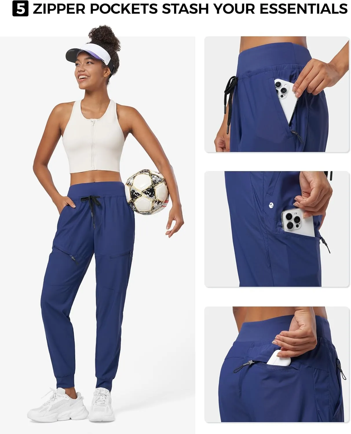 Willit Women's Joggers Lightweight Hiking Pants Quick Dry Travel Athletic Track Pants Zipper Pockets UPF 50 