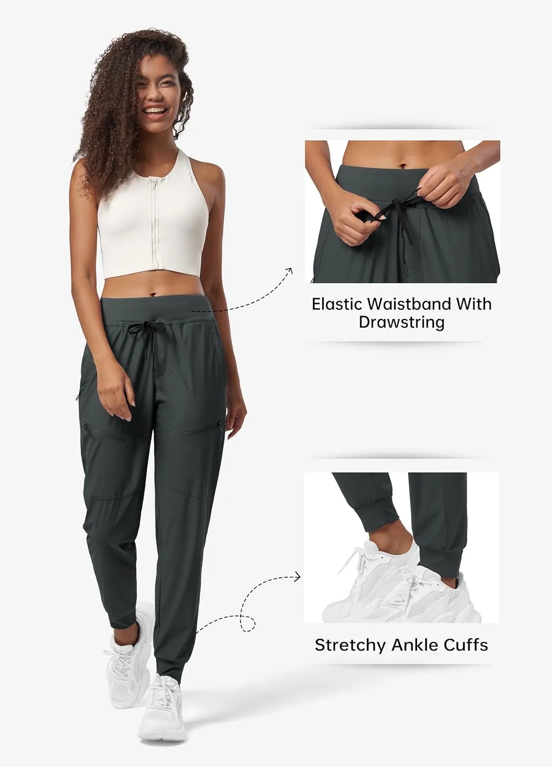 Willit Women's Joggers Lightweight Hiking Pants Quick Dry Travel Athletic Track Pants Zipper Pockets UPF 50 