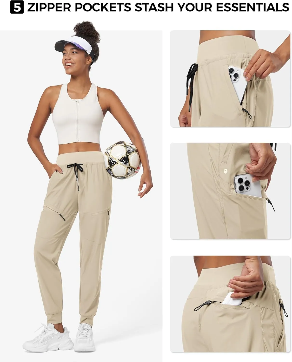 Willit Women's Joggers Lightweight Hiking Pants Quick Dry Travel Athletic Track Pants Zipper Pockets UPF 50 