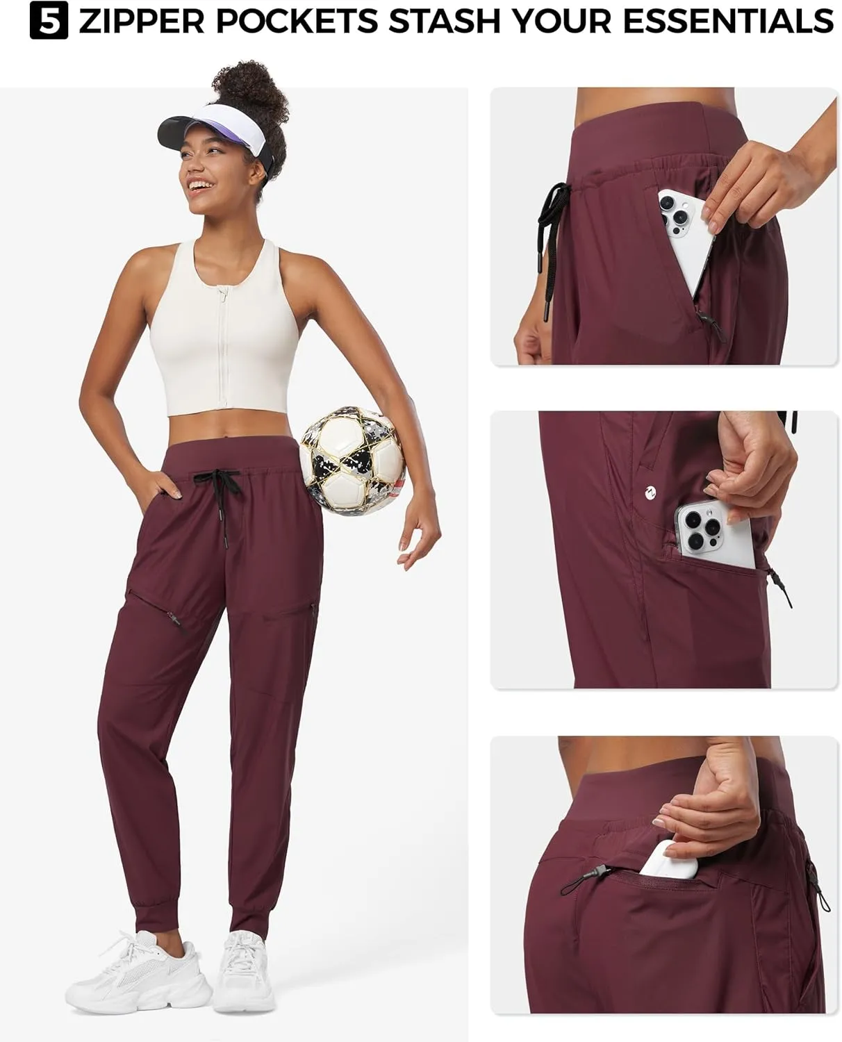 Willit Women's Joggers Lightweight Hiking Pants Quick Dry Travel Athletic Track Pants Zipper Pockets UPF 50 