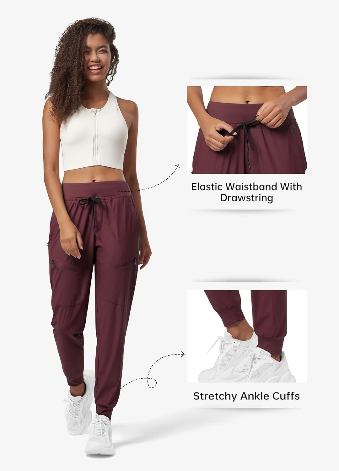 Willit Women's Joggers Lightweight Hiking Pants Quick Dry Travel Athletic Track Pants Zipper Pockets UPF 50 