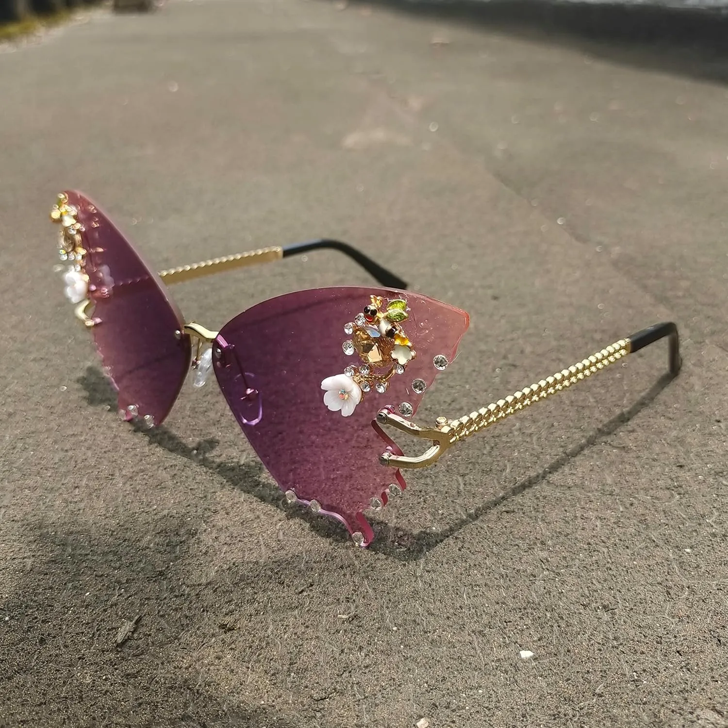Willochra Women Butterfly Cat Eye Sunglasses - Fashion Shiny Bling Diamond Polygonal Pink Rhinestone Sunglasses