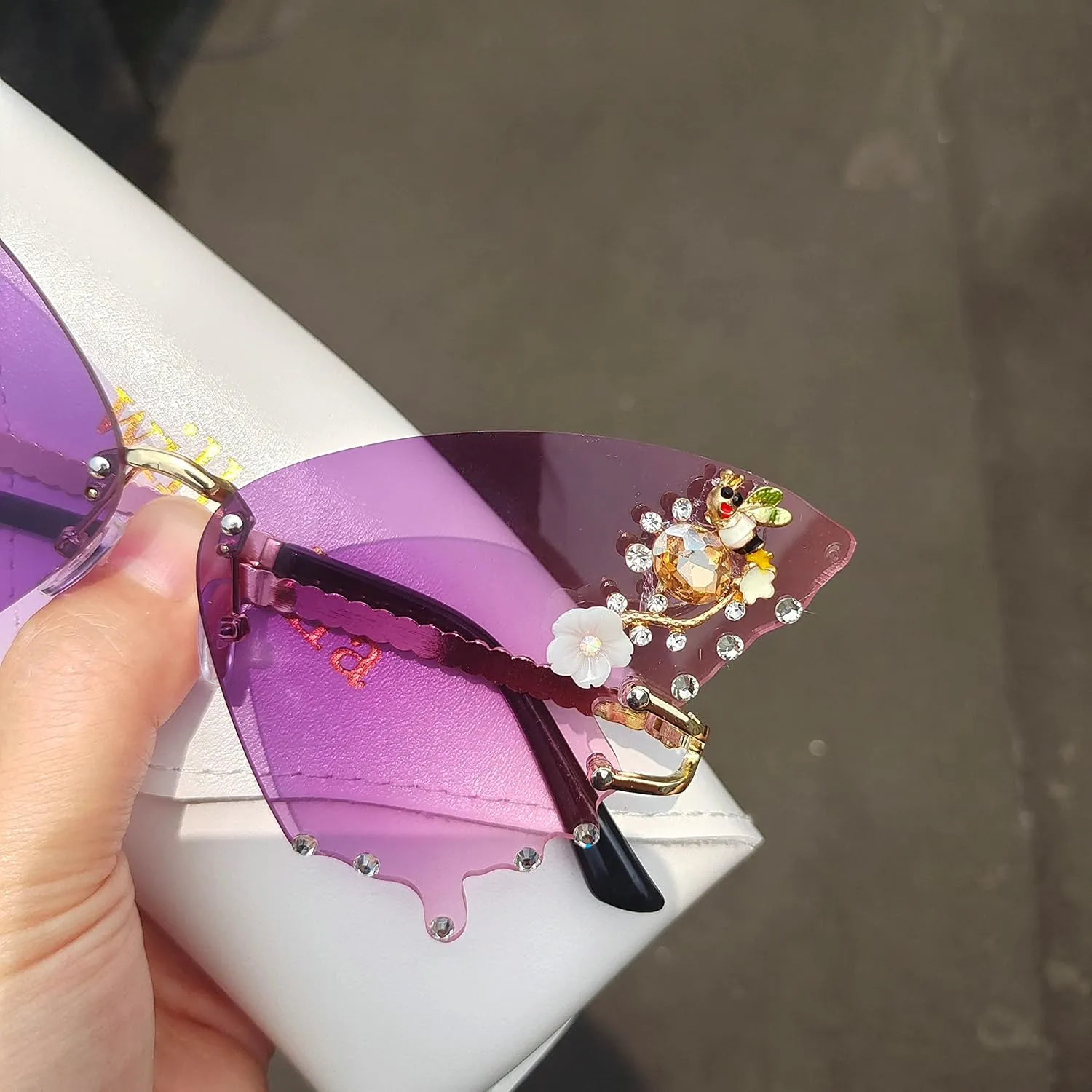 Willochra Women Butterfly Cat Eye Sunglasses - Fashion Shiny Bling Diamond Polygonal Pink Rhinestone Sunglasses