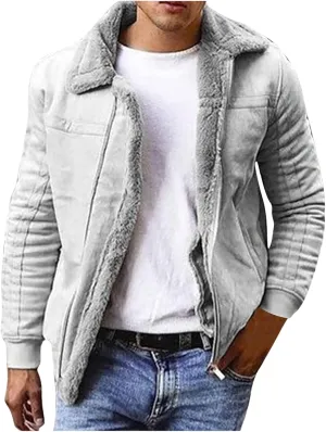 Winter Coats for Men Shearling Leather Bomber Coat Faux Leather Sherpa Fleece Lined Jacket Heavyweight Suede Jackets